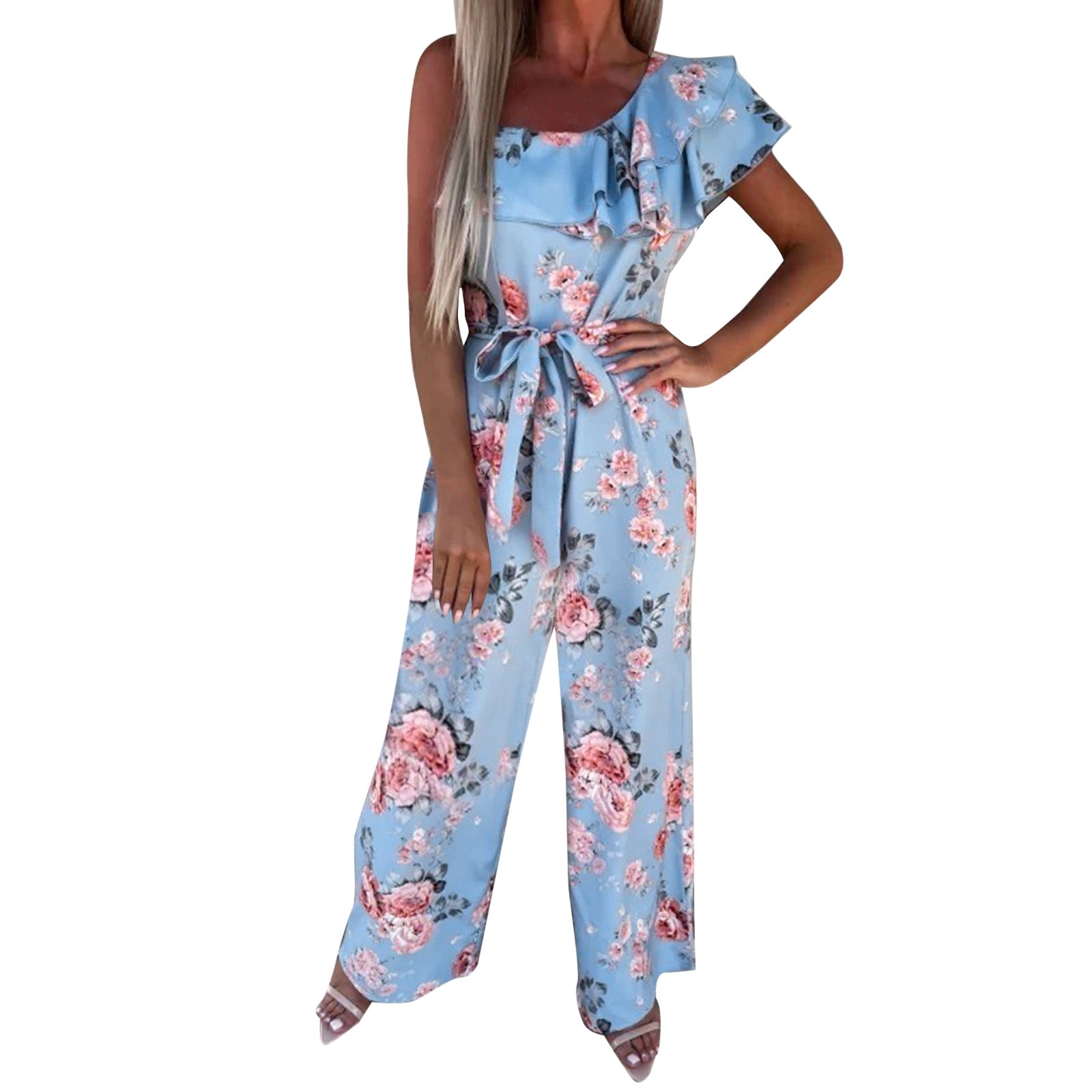 Jumpsuits for Women Casual Ladies Loose Sleeveless Floral Print High