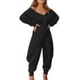 thumbnail image 1 of Jumpsuits for Women Casual Long Sleeve Off Shoulder Wide Leg Rompers,Black,L, 1 of 4