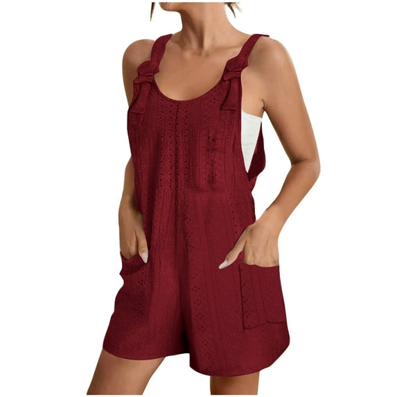 Jumpsuits for Women Casual Shorts New Women's Summer Comfortable Casual Suspender Breathable Shorts Pocket Jumpsuit Shorts Style B-5 Wine XXL