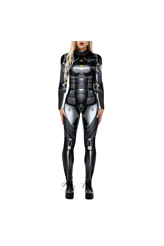 Jumpsuits for Women Casual Skeleton Robot 3D Printing Zipper Back Outwear,Black,S