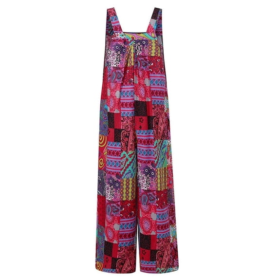 Jumpsuits for Women Casual Sleeveless Summer Loose Rompers Spaghetti Strap Floral Overalls Red 3XL