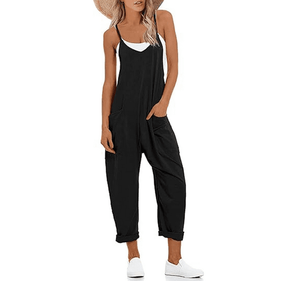 Jumpsuits for Women Casual Summer Overalls Sleeveless Spaghetti Strap Romper Jumpers Trendy Beach Vacation Outfits Black M