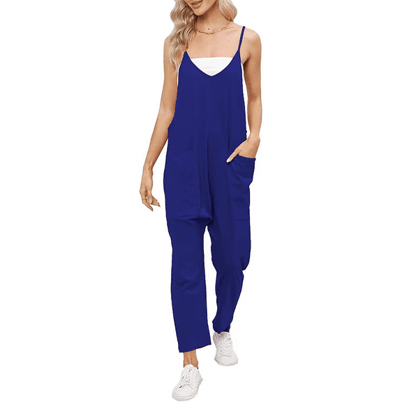 Jumpsuits for Women Casual Summer Overalls Sleeveless Spaghetti Strap Romper Jumpers Trendy Beach Vacation Outfits Dark Blue M