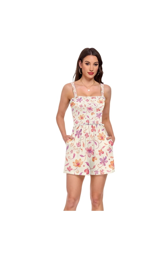 Jumpsuits for Women Casual Summer Rompers Sleeveless Strap Shorts Jumpers Curled Leaf Pattern XX-Large