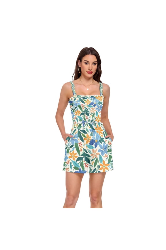 Jumpsuits for Women Casual Summer Rompers Sleeveless Strap Shorts Jumpers Various Color Flowers Small
