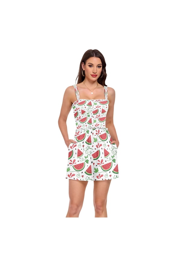 Jumpsuits for Women Casual Summer Rompers Sleeveless Strap Shorts Jumpers Watermelon Decorative Pattern Small