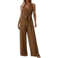 thumbnail image 1 of Jumpsuits for Women Casual V Neck Sleeveless Tie Waist Baggy Overalls Summer Lightweight Rompers, 1 of 5