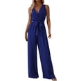thumbnail image 1 of Jumpsuits for Women Casual V Neck Sleeveless Tie Waist Baggy Overalls Summer Lightweight Rompers, 1 of 6