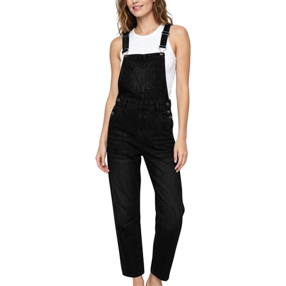 Jumpsuits for Women Denim Overalls Fashion Straight Leg Jeans Button Jumpsuits Overalls Adjustable Straps Pockets Denim Long Pants Casual Overalls