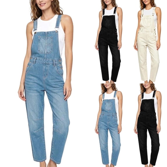 Jumpsuits for Women Denim Overalls Fashion Straight Leg Jeans Button Jumpsuits Overalls Adjustable Straps Pockets Denim Long Pants Casual Overalls