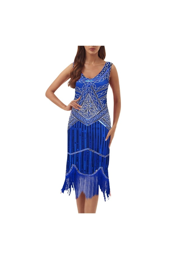 Jumpsuits for Women Dgankt Plus Size 20s Vintage Fringed Sequin Beaded Tassels Hem Dress Party Banquet Dance Dress for Women
