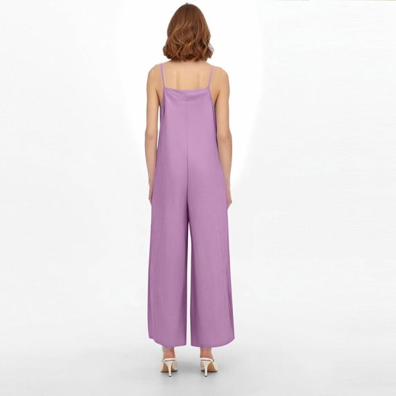 Jumpsuits for Women Dress Summer Boho Wide Leg Rompers Casual Loose Sleeveless Overalls with Pockets Purple S