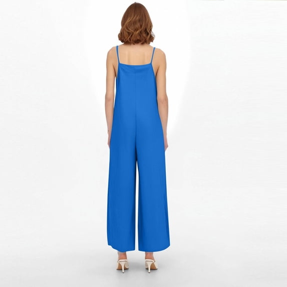 Jumpsuits for Women Dress Summer Boho Wide Leg Rompers Casual Loose Sleeveless Overalls with Pockets Royal Blue XL