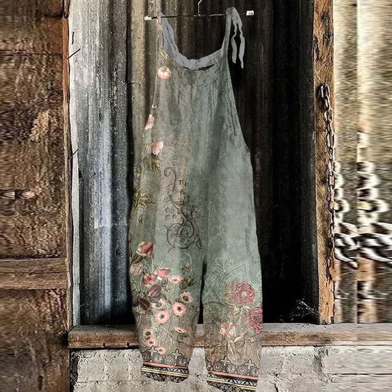 Jumpsuits for Women Dressy Summer One Piece Sleeveless Boho Floral Wide Leg Romper Beach Vacation Cruise Outfits
