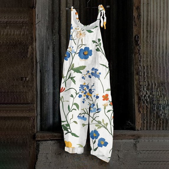 Jumpsuits for Women Dressy Summer One Piece Sleeveless Boho Floral Wide Leg Romper Beach Vacation Cruise Outfits