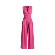 Jumpsuits for Women Dressy Casual Sleeveless Crewneck Wide Leg Rompers Jumpers Vacation Summer Hot Pink 2XL