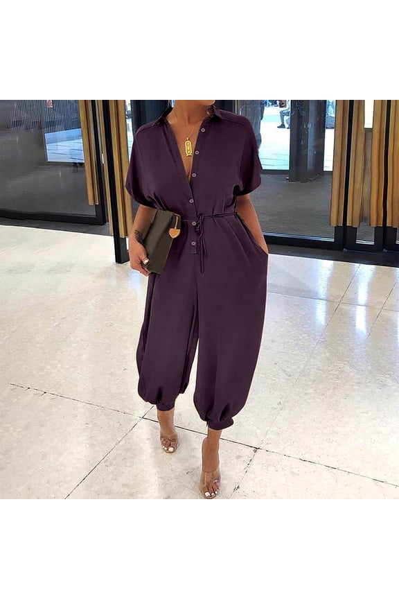 Jumpsuits for Women Dressy Formal V Neck Twist Front Wedding Guest Jumpsuit Outfits with Pockets Purple XL