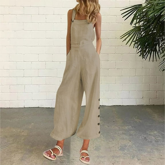 Jumpsuits for Women Dressy Plus Size women 1 piece jumpsuit Casual Solid Color Pocket Side Buckle Wide Leg Jumpsuit