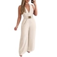thumbnail image 1 of Jumpsuits for Women Dressy V Neck Solid Color High Waisted Elastic Waistband Jumpsuit Summer Casual Sleeveless Wide Leg Jumpsuits Overalls, 1 of 5