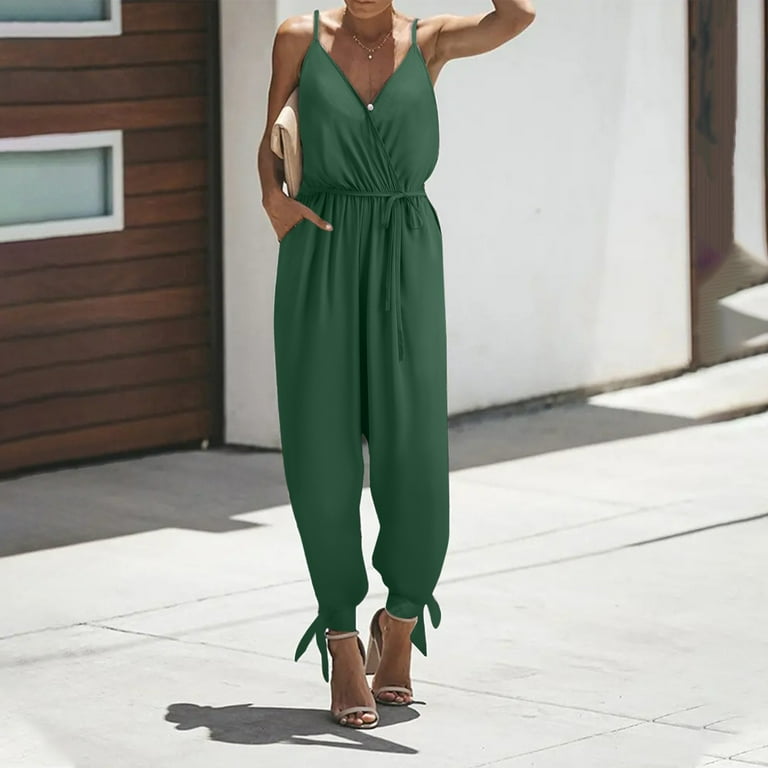 V Neck Sleeveless Denim Jumpsuits