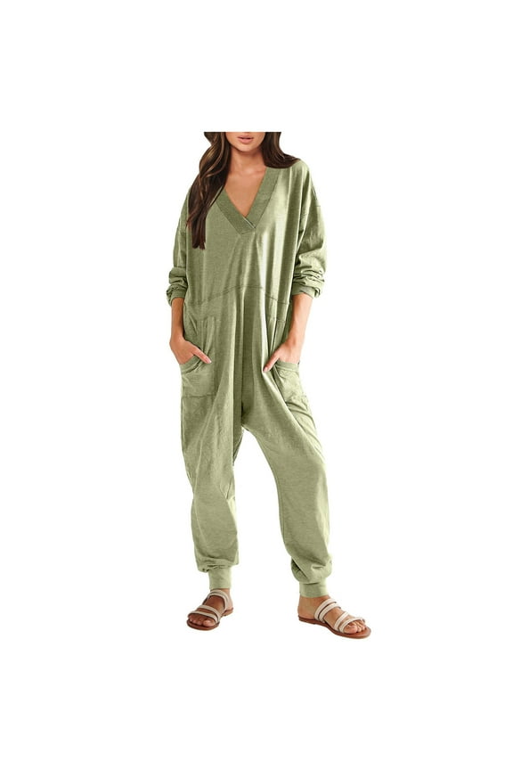 Jumpsuits for Women Fall Long Sleeve Casual Loose Fit Romper Lounge One Piece Pajamas Outfits Jumper