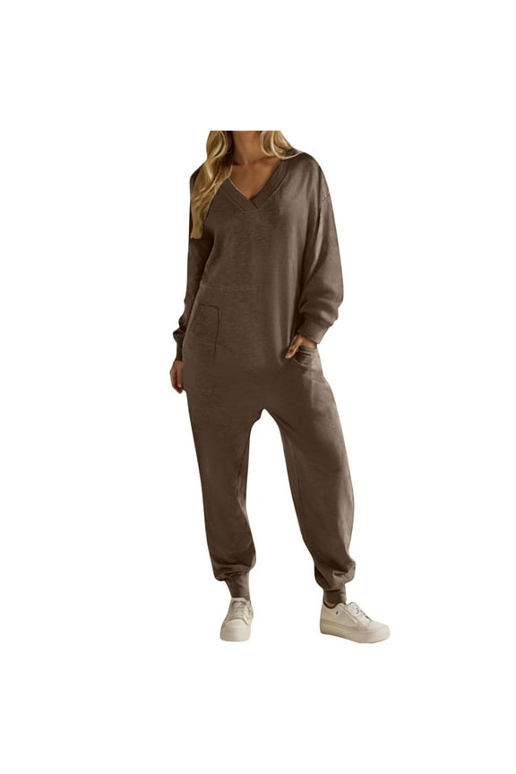 Jumpsuits for Women Fall Long Sleeve Casual Loose Fit Romper Lounge Pajamas Outfits Jumper