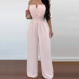 Wide Leg Solid Color Halter Neck Sleeveless High Waist Rompers Women Ladies Tie Back Jumpsuit Full Length Large Pants Walmart