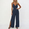thumbnail image 1 of Jumpsuits for Women Oversized Camisole Spaghetti Strap Wide Leg Overalls Womens Summer Casual Solid Loose Fits Lightweight Comfy Ankle Slits Rompers, 1 of 6