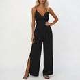 thumbnail image 1 of Jumpsuits for Women Oversized Camisole Spaghetti Strap Wide Leg Overalls Womens Summer Casual Solid Loose Fits Lightweight Comfy Ankle Slits Rompers, 1 of 6