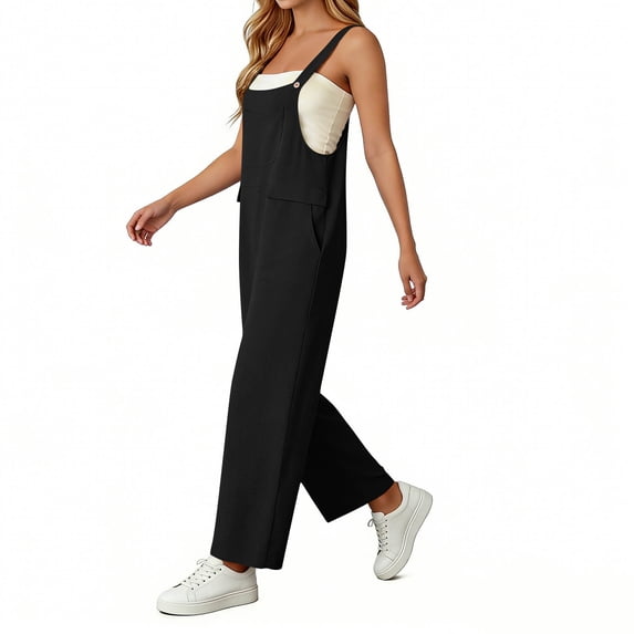 Jumpsuits for Women Oversized Spaghetti Strap Bohos Wide Leg Overalls Womens Summer Casual Solid Loose Fits Lightweight Comfy Rompers with Pockets