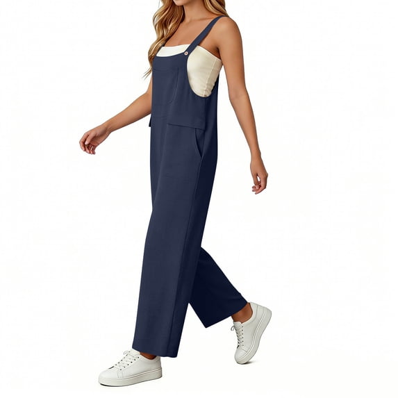 Jumpsuits for Women Oversized Spaghetti Strap Bohos Wide Leg Overalls Womens Summer Casual Solid Loose Fits Lightweight Comfy Rompers with Pockets