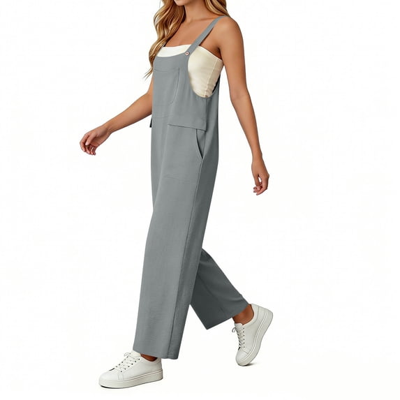Jumpsuits for Women Oversized Spaghetti Strap Bohos Wide Leg Overalls Womens Summer Casual Solid Loose Fits Lightweight Comfy Rompers with Pockets