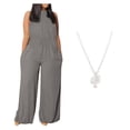 thumbnail image 1 of Jumpsuits for Women Plus Size Sleeveless Rompers Solid Color Wide Leg Jumpsuit（with necklacce）, 1 of 6