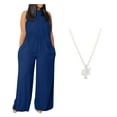 thumbnail image 1 of Jumpsuits for Women Plus Size Sleeveless Rompers Solid Color Wide Leg Jumpsuit（with necklacce）, 1 of 6