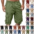 thumbnail image 1 of Sawvnm Mens Shorts Men Casual Fashion Solid Shorts With Multi-pocket Button Zipper Elastic Waist Shoort Pants Beach Party Cargo Stretch Shorts, 1 of 7