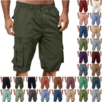 Sawvnm Mens Shorts Men Casual Fashion Solid Shorts With Multi-pocket Button Zipper Elastic Waist Shoort Pants Beach Party Cargo Stretch Shorts