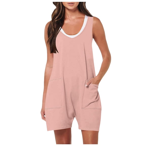 Jumpsuits for Women Shorts,Rompers For Women Summer Casual Sleeveless Straps Loose Jumpsuit Overall Shorts With Pockets,Summer Jumpsuit(Size:2XL)