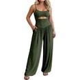 thumbnail image 1 of Jumpsuits for Women Sleeveless Cut-Out Waist U-Neck Spaghetti Strap Backless Tie-Back Ruched High Waist Summer Romper 2XL, 1 of 6
