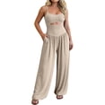 thumbnail image 1 of Jumpsuits for Women Sleeveless Cut-Out Waist U-Neck Spaghetti Strap Backless Tie-Back Ruched High Waist Summer Romper S, 1 of 6