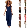 thumbnail image 1 of Jumpsuits for Women Sleeveless Wide Leg Loose Overalls with Pockets Bow Straps Summer Vacation Beach Long Rompers Khaki L, 1 of 5