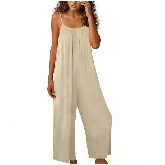 Jumpsuits for Women Spaghetti Strap Overalls Loose Backless Wide Leg Jumpsuit Casual Summer Rompers