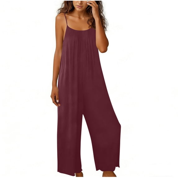 Jumpsuits for Women Spaghetti Strap Overalls Loose Backless Wide Leg Jumpsuit Casual Summer Rompers