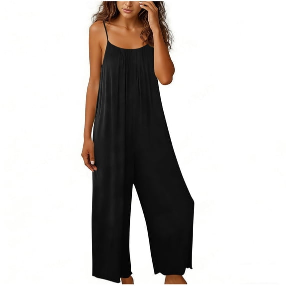Jumpsuits for Women Spaghetti Strap Overalls Loose Backless Wide Leg Jumpsuit Casual Summer Rompers