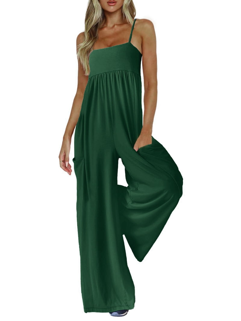Jumpsuits for Women Spaghetti Strap Wide Leg One Piece Overalls Summer ...