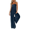 thumbnail image 1 of Jumpsuits for Women Spaghetti Strap Wide Leg Overalls Summer Rompers with Pockets Navy Blue S, 1 of 7