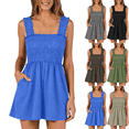 thumbnail image 1 of Jumpsuits for Women Square Neck Sleeveless Tops Loose Shorts with Pockets Summer Casual Smocked Rompers Beach Vacation Outfits Size S-XXL, 1 of 8