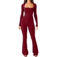 thumbnail image 1 of Jumpsuits for Women Square Neck Wide Leg Full Length Romper Playsuit, 1 of 8