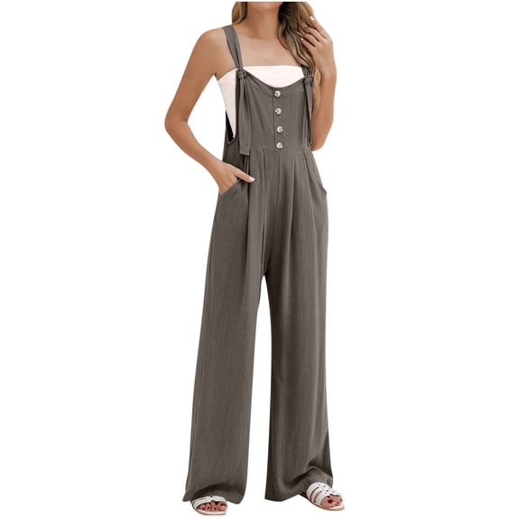 Jumpsuits for Women Summer 2024 Loose Overalls Dressy Casual Womens Romper Sleeveless Tie Knot Strap Jumpsuits with Pockets