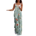 thumbnail image 1 of Jumpsuits for Women Summer Casual Floral Print Sleeveless Jumpsuit High Waist Wide Leg Pant Rompers with Pockets Mint Green XL, 1 of 5