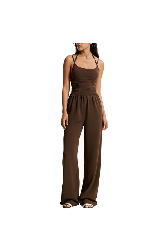 Jumpsuits for Women Summer Double Shoulder Sleeveless Wide Leg Rompers Lightweight Dressy Casual Overalls